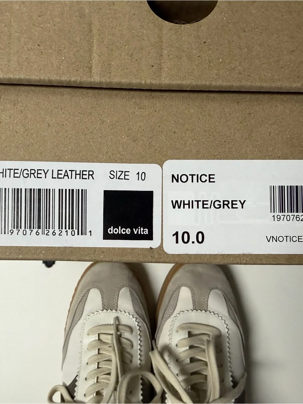 Dolce Vita NOTICE Sneakers - White and Grey Leather and Suede - Cream Laces